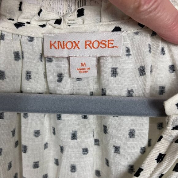 Knox Rose boho midi dress ditsy square dot print off white black M puff sleeve - Picture 2 of 9